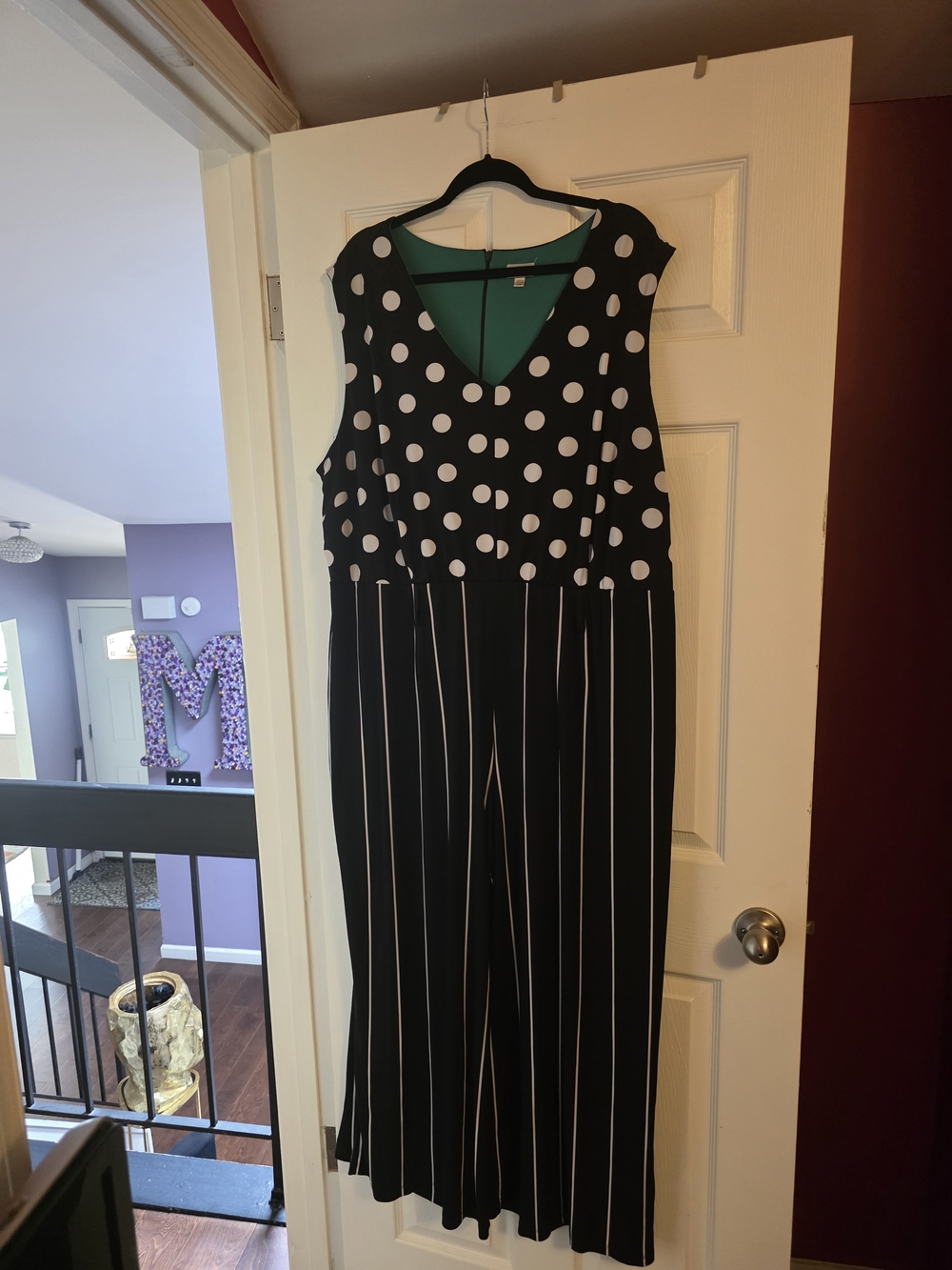 Avenue Black and White Polka Dot & Pinstripe Wide-Leg Jumpsuit